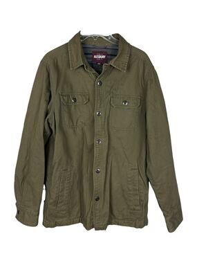 Alexbury Mens Stichfix Green Military Button Front Army Green Shirt Jacket M